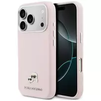 Karl Lagerfeld Karl  AND  Choupette Head Pins Saffiano phone case with MagSafe support for iPhone 17 Pro Max pink