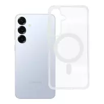 OEM Clear Mag Cover (MID) phone case with MagSafe support for Samsung Galaxy S25+, transparent