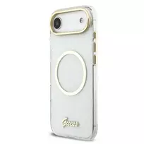 GUESS IML Glitter Script Strap phone case with MagSafe support for iPhone 17 Air transparent
