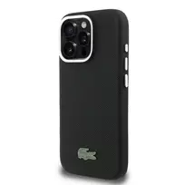 Lacoste Iconic Petit Pique Metal Logo phone case with MagSafe support for iPhone 16 Pro Max, black