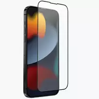 uniq Optix Matte frosted tempered glass screen protector for iPhone 14, iPhone 13, and iPhone 13 Pro, with applicator