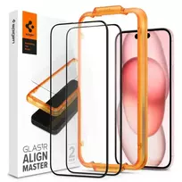 Spigen ALM tempered glass screen protector for iPhone 15 Plus, black