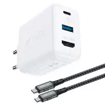 Acefast A17 travel charger | 65W | GaN | USB-C, USB-A | with USB-C to USB-C cable included | white