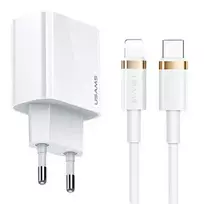 USAMS T34 travel charger | 20W | PD3.0 | USB-C | with USB-C to Lightning cable included | white