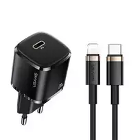 USAMS T36 travel charger | 20W | USB-C, Lightning | includes Lightning cable | black