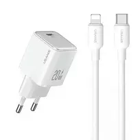USAMS YX Series travel charger | 20W | PD, PD3.0 | USB-C, Lightning | with USB-C to Lightning cable included | white