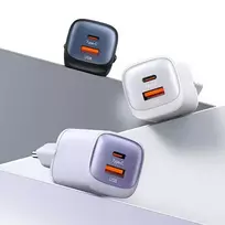 USAMS CC254 travel charger | 30W | GaN | USB-C, USB-A | black