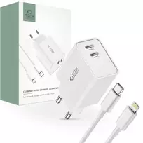 Tech-Protect C35W travel charger | 35W | PD | USB-C, Lightning | with included Lightning cable | white