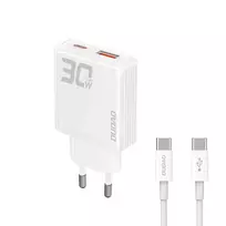 Dudao A30EUT travel charger | 30W | GaN | USB-A, USB-C | with USB-C to USB-C cable included | white
