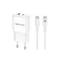 Forever  TC-01-20AC travel charger | 20W | PD, QC | USB-C, USB-A | includes USB-C to USB-C cable | white