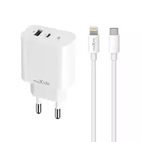 maXlife MXTC-06-20AC travel charger | 20W | PD, QC | USB-C, USB-A | includes USB-C to Lightning cable | white