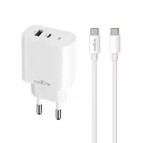 maXlife MXTC-06-30AC travel charger | 30W | PD, QC | USB-C, USB-A | includes USB-C to USB-C cable | white