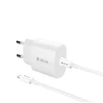 Devia Rocket travel charger | 20W | PD, GaN | USB-C | with USB-C to Lightning cable included | white
