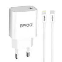 BWOO CDA159 travel charger | 20W | USB-C, Lightning | includes USB-C to Lightning cable