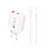 Hurtel A6MaxL travel charger | 20W | USB-A, USB-C, Lightning | with USB-C to Lightning cable | white
