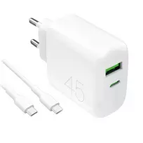 PURO Prolite Daily Travel Charger | 45W | USB-C USB-A Power Delivery | USB-C | with USB-C cable | White