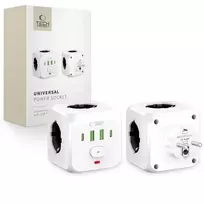 Tech-Protect PCL3X4 power socket adapter with 2 USB ports, 2 USB-C ports, and 3 sockets, white