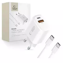 Tech-Protect NCA30 travel charger | 30W | PD, QC | USB-A, USB-C | includes USB-C to USB-C cable | white