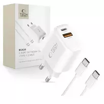Tech-Protect NCA20 travel charger | 20W | PD, QC | USB-A, USB-C | includes USB-C to USB-C cable | white