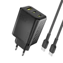 Dudao A29C travel charger | 65W | PD, QC, GaN | USB-C, USB-A | with USB-C to USB-C cable included | black