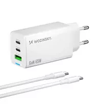 Wozinsky GaN 65W Charger travel charger | 65W | GaN | USB-C, USB-A | with USB-C to USB-C cable included | white