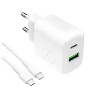 PURO PROLITE 20W USB-A / USB-C wall charger + 1.2m USB-C to USB-C cable - white