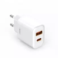 XO CE12 travel charger | 20W | PD, QC | USB-A, USB-C | white