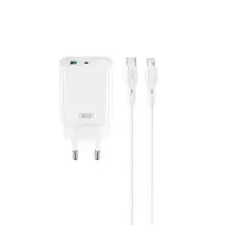 XO CE30 travel charger | 30W | PD, QC | USB-C, USB-A | with USB-C to Lightning cable included | white