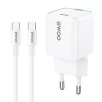 BWOO travel charger | 30W | PD, GaN | USB-C | with USB-C to USB-C cable included | white