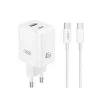 XO CE36 travel charger | 45W | PD | USB-C, USB-A | with USB-C to USB-C cable included | white