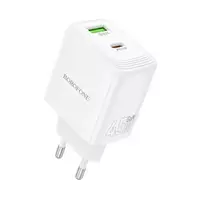 Borofone BN30 travel charger | 45W | GaN, PD, QC | USB-A, USB-C | with USB-C to USB-C cable included | white