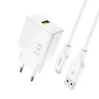 Dudao A23LEU travel charger | 12W | GaN | USB-A | with USB-A to Lightning cable included | white