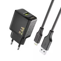 Dudao A23LEU travel charger | 12W | GaN | USB-A | with USB-A to Lightning cable included | black
