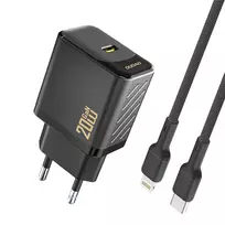 Dudao A26LEU travel charger | 20W | PD, GaN | USB-C | with USB-C to Lightning cable included | black