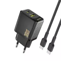 Dudao A27TCEU travel charger | 30W | PD, GaN | USB-A, USB-C | with USB-C to USB-C cable included | black