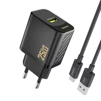 Dudao A27STEU travel charger | 25W | GaN | USB-A | with USB-A to USB-C cable included | black