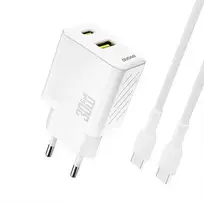 Dudao A27TCEU travel charger | 30W | PD, GaN | USB-A, USB-C | with USB-C to USB-C cable included | white