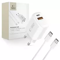 Tech-Protect NCA45W-GAN travel charger | 45W | PD, QC, GaN | USB-C, USB-A | with USB-C to USB-C cable included | white