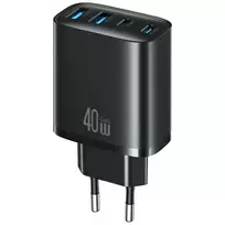 USAMS T70 travel charger | 40W | USB-A, USB-C | black