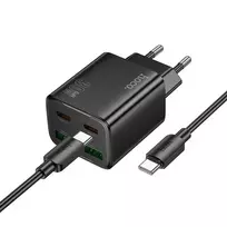 Hoco N56 travel charger | 30W | PD, QC, PPS | USB-C, USB-A | with USB-C to USB-C cable included | black