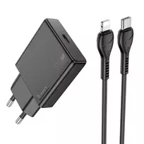 Hoco N37 travel charger | 20W | PD, QC | USB-C | with USB-C to Lightning cable included | black