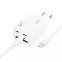 Hoco N55 travel charger | 20W | PD, QC, PPS | USB-C, USB-A | with USB-C to Lightning cable included | white