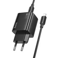 Hoco N56 travel charger | 30W | PD, QC, PPS | USB-C, USB-A | with USB-C to Lightning cable included | black
