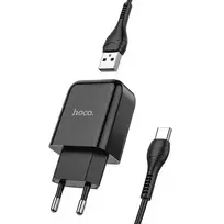 Hoco N2 travel charger | 10W | USB-A | with USB-A to USB-C cable included | black