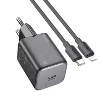 Hoco N40 travel charger | 20W | PD, QC | USB-C | with USB-C to Lightning cable included | black