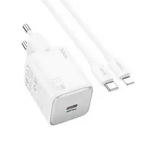 Hoco N40 travel charger | 20W | PD, QC | USB-C | with USB-C to Lightning cable included | white
