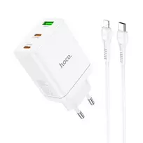 Hoco N33 travel charger | 35W | PD, QC, PPS | USB-C, USB-A | with USB-C to Lightning cable included | white