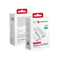 Forcell F-Energy travel charger | 18W | QC | USB-A, USB-C | with USB-A to USB-C cable included | white