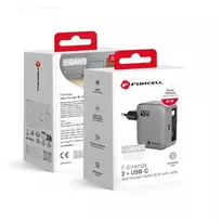 Forcell F-Energy VT-R5 travel charger | 45W | PD, QC, GaN | USB-C | with USB-C to USB-C cable included | gray
