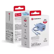 Forcell F-Energy GaN III Crystal Color travel charger | 33W | PD, QC, GaN | USB-C, USB-A | with USB-C to USB-C cable included | blue
